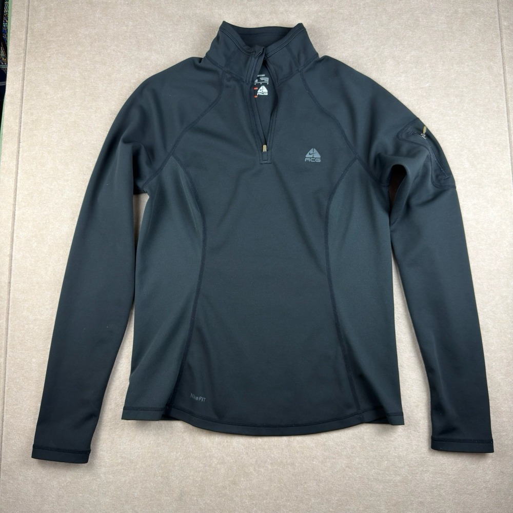 Nike ACG FITDRY Pullover Shirt Women M Black Outdoor Hiking Athletic Top 1/4 Zip